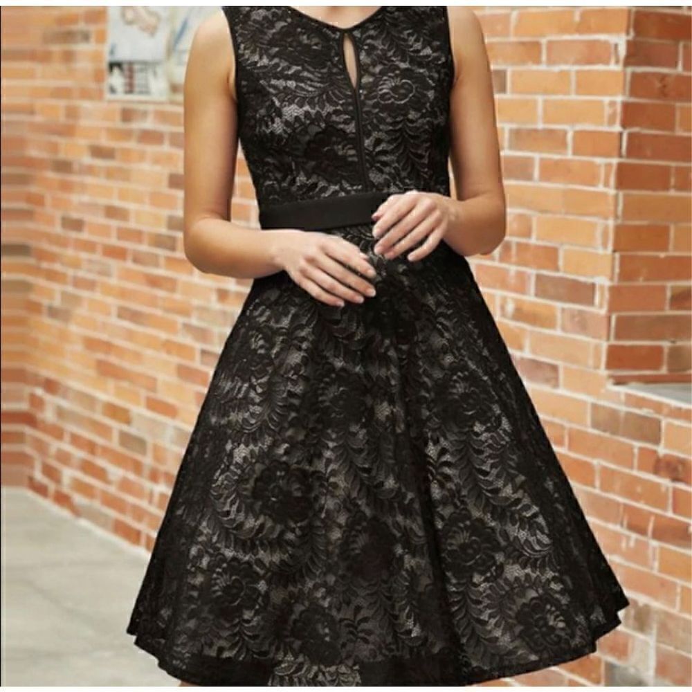 Kate Kasin NWT Black Lace Dress Medium Formal Sleeveless Nude Lining Y2K Vibes